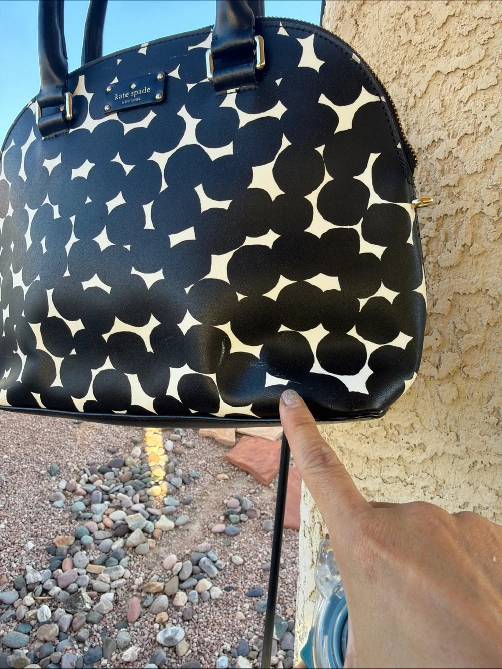 Kate Spade Black White Dot Print Dome Satchel Hand Bag M Medium